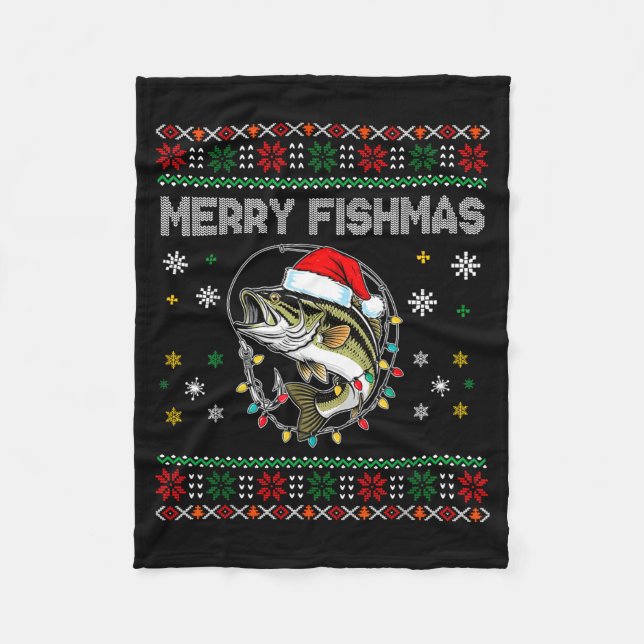 Manta Polar Funny Merry Fishmas B Fishing Christmas Ugly Sweat (Anverso)