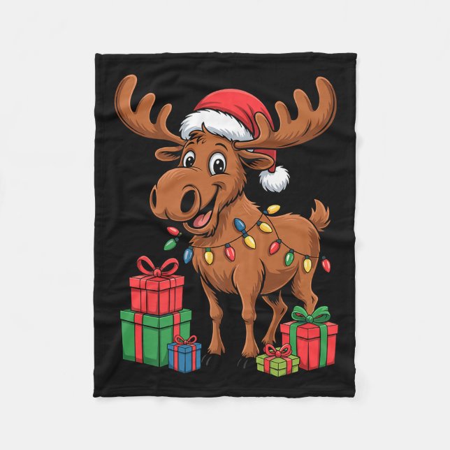 Manta Polar Funny Moose Santa Hat Animals Lovers Ugly Christma (Anverso)