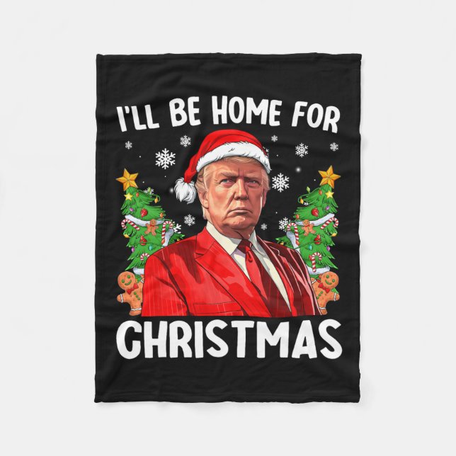 Manta Polar Funny Navidades de Trump Santa Hat Estaré en casa  (Anverso)