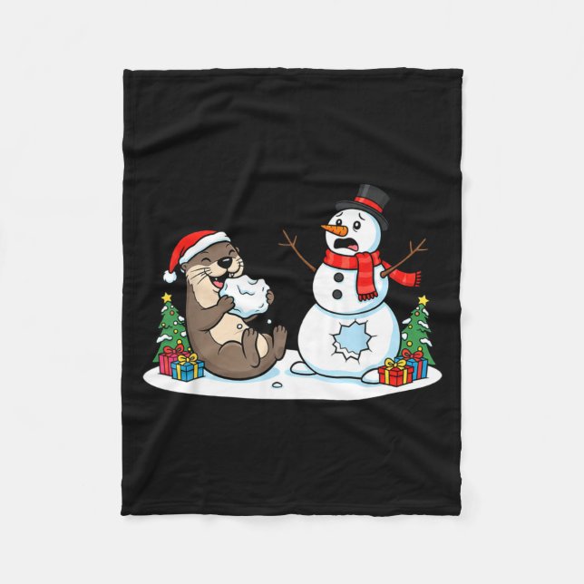 Manta Polar Funny Otter Snowman Christmas Tree Xmas Womens Men (Anverso)