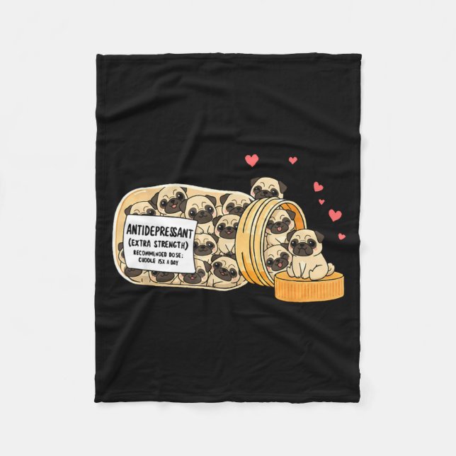 Manta Polar Funny Pug Anti Depressant Mom Dad Kids  (Anverso)