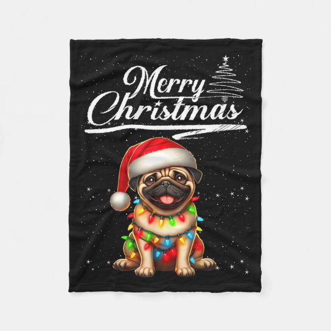 Manta Polar Funny Pug Dog Christmas Lights Santa Hat Candy Can (Anverso)