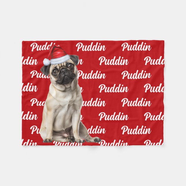 Manta Polar Funny Pug Dog with Name Pattern Christmas (Frente (Horizontal))
