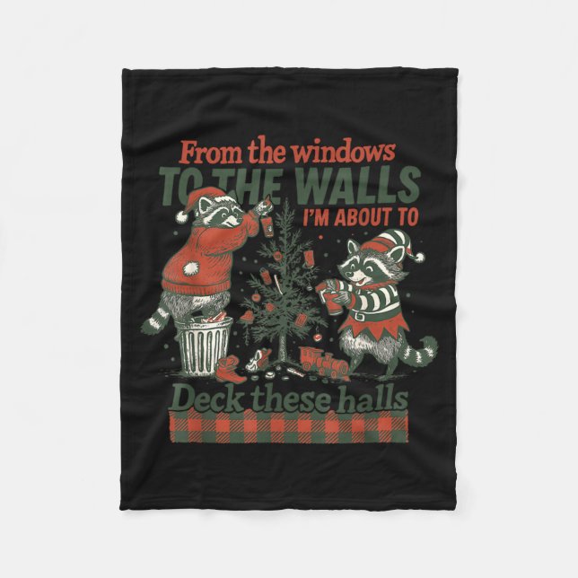Manta Polar Funny Raccoon Christmas Deck These Halls Humor  (Anverso)