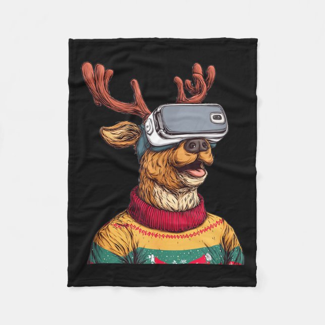 Manta Polar Funny Reindeer In Christmas Sweater And Vr Headset (Anverso)