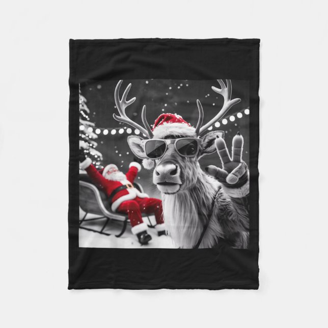 Manta Polar Funny Reindeer Selfie Christmas  (Anverso)
