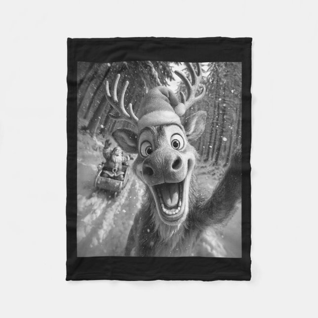 Manta Polar Funny Reindeer Selfie Santa Merry Christmas Men Wo (Anverso)