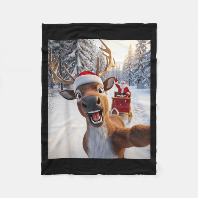 Manta Polar Funny Reindeer Selfie Santa Merry Christmas Men Wo (Anverso)