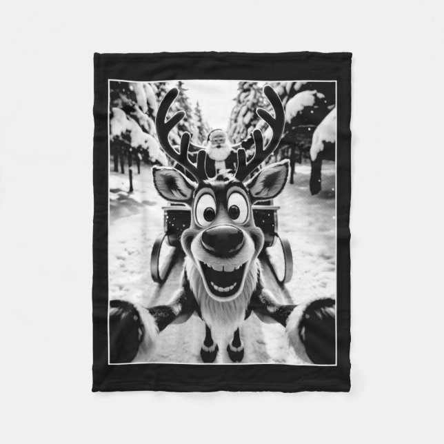 Manta Polar Funny Reindeer Selfie Santa Sleigh Christmas Holid (Anverso)