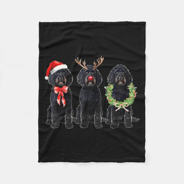Manta Polar Funny Retro Santa Black Goldendoodle Dog Reindeer  (Anverso)