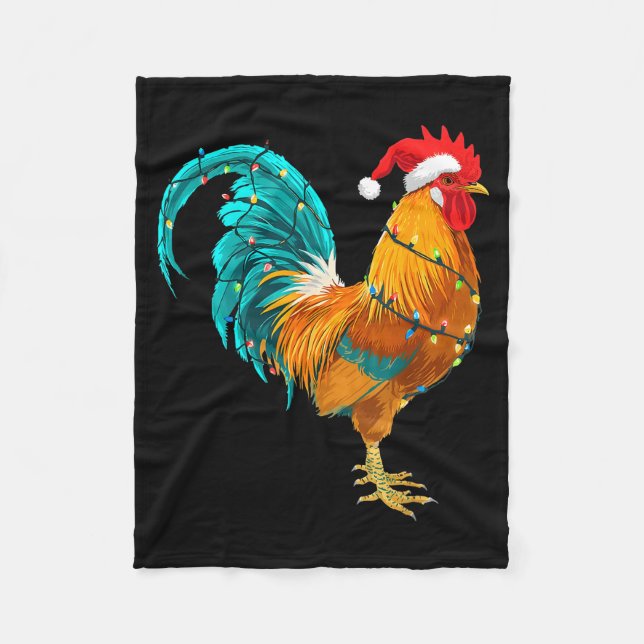 Manta Polar Funny Rooster Chicken Santa Christmas Lights Farme (Anverso)