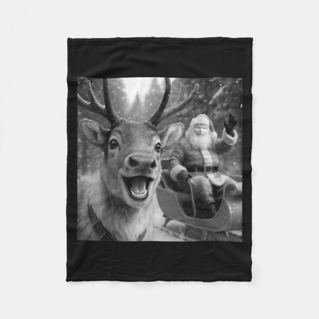 Manta Polar Funny Santa Claus In Sleigh With Reindeer Christma (Anverso)