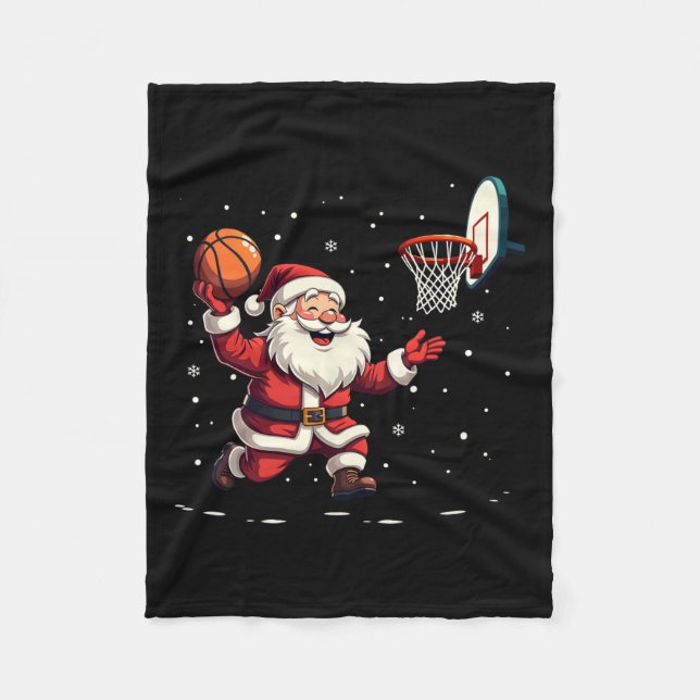 Manta Polar Funny Santa Claus jugando básquetbol, Feliz Navida (Anverso)