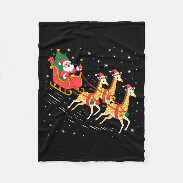 Manta Polar Funny Santa Giraffe Sleigh Flying Christmas Night  (Anverso)