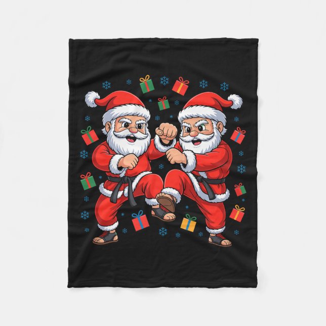 Manta Polar Funny Santa Playing Karate Martial Art Christmas X (Anverso)