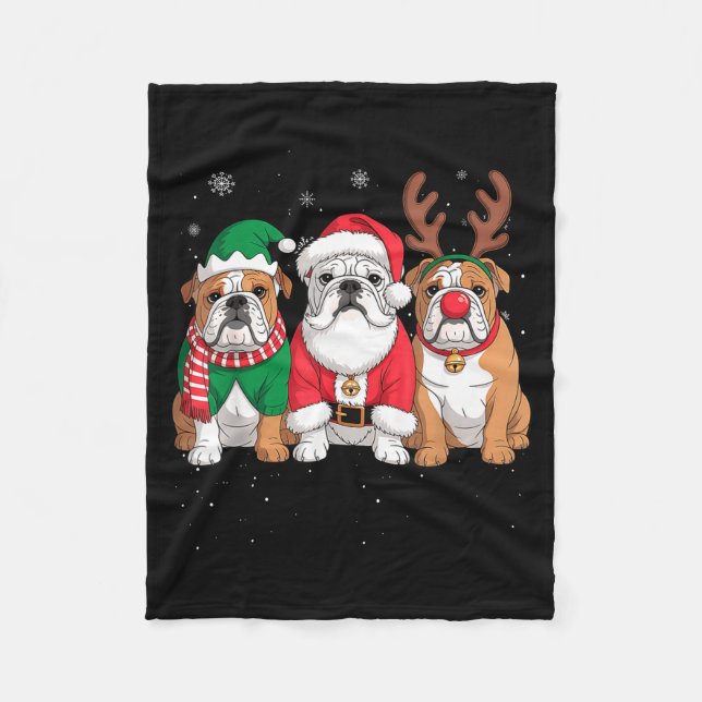 Manta Polar Funny Santa Reindeer English Bulldog Dog Women Men (Anverso)