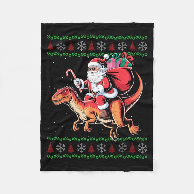 Manta Polar Funny Santa Riding Dinosaur Animal Ugly Christmas  (Anverso)