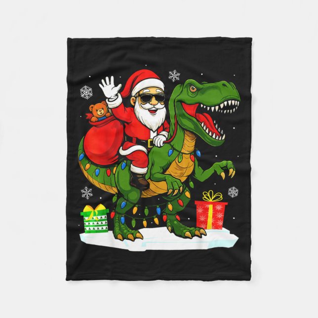 Manta Polar Funny Santa Riding Dinosaur T Rex Christmas Santa  (Anverso)