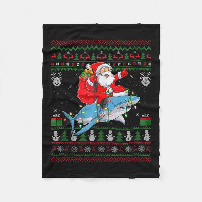 Manta Polar Funny Santa Riding Shark Ugly Christmas Sweaters S (Anverso)