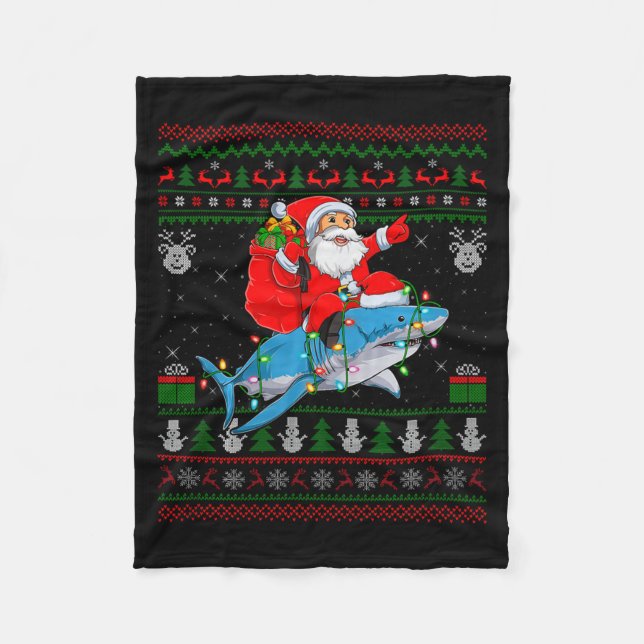 Manta Polar Funny Santa Riding Shark Ugly Christmas Sweaters S (Anverso)