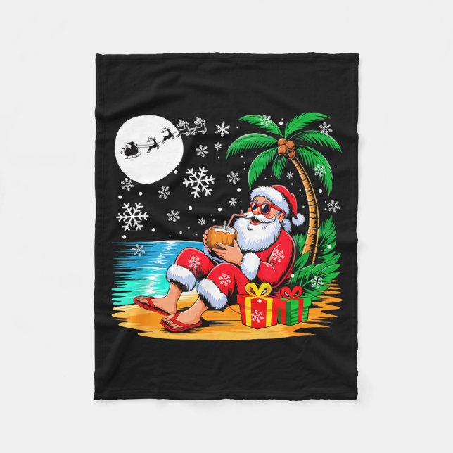 Manta Polar Funny Santa Sungles Drinking Coconut On Beach Chri (Anverso)