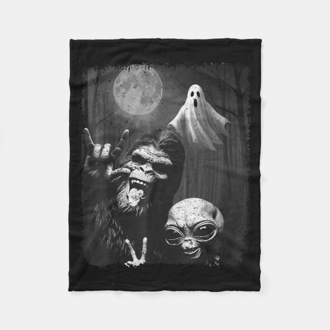 Manta Polar Funny Sasquatch &amp; Alien Rock On Hand Sign Ghos (Anverso)