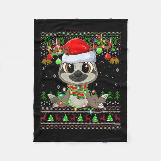 Manta Polar Funny Sloth Ugly Christmas Sweaters Holiday Santa  (Anverso)