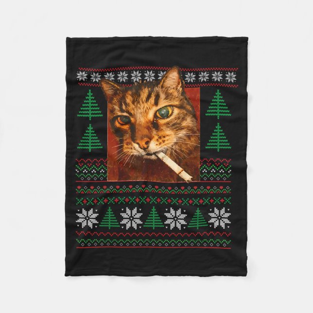 Manta Polar Funny Smoking Cat Meme Christmas Ugly  (Anverso)