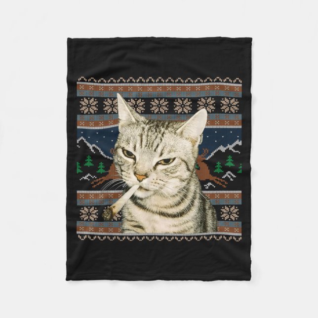 Manta Polar Funny Smoking Cat Meme Christmas Ugly Sweater Cat  (Anverso)