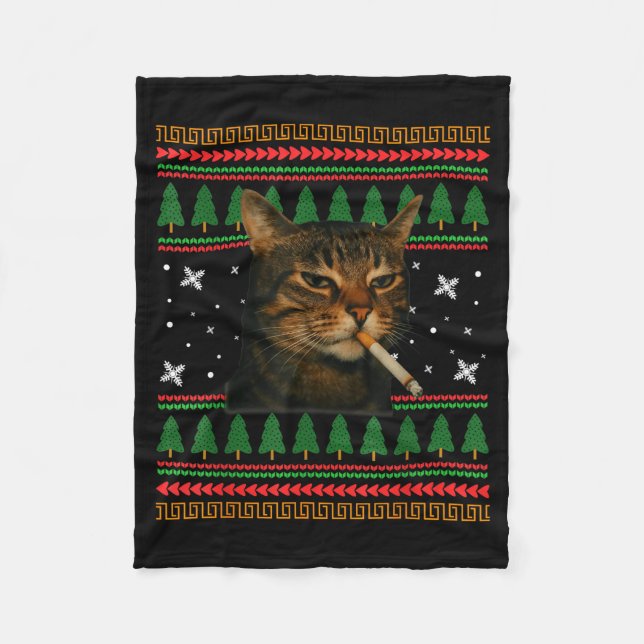 Manta Polar Funny Smoking Cat Meme Christmas Ugly Sweater Cat  (Anverso)