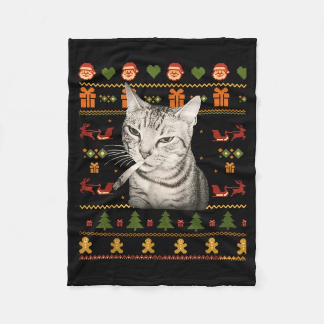 Manta Polar Funny Smoking Cat Meme Christmas Ugly Sweaters For (Anverso)