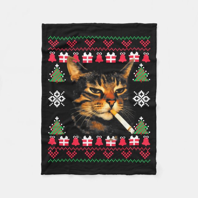 Manta Polar Funny Smoking Cat Meme Ugly Christmas Sweater For  (Anverso)