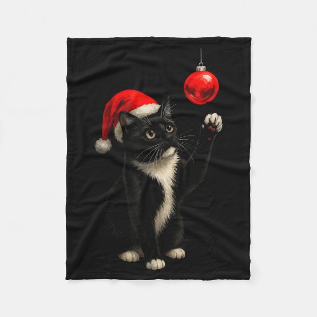 Manta Polar Funny Tuxedo Bauble Cat Santa Hat Red Xmas Christm (Anverso)