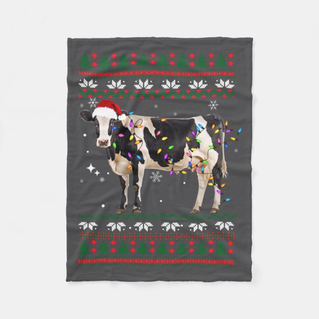 Manta Polar Funny Ugly Xmas Sweater Dairy Cow Farmer Lights Ch (Anverso)