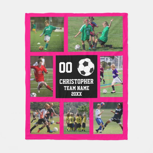 Manta Polar Fútbol 7 Collage de fotos Fuchsia (Anverso)