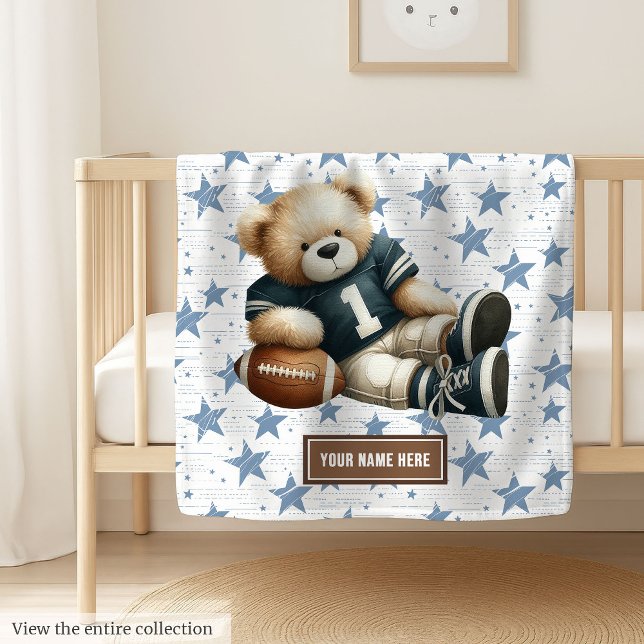 Manta Polar Fútbol americano adorable Teddy Bear personalizado (Personalized American football teddy bear blanket, unique and perfect boy birthday gift choice.)