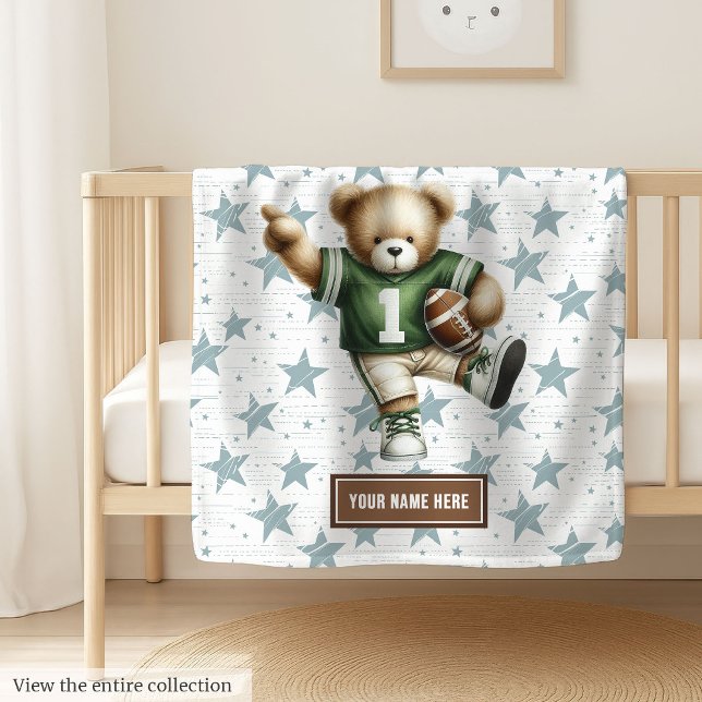 Manta Polar Fútbol americano feliz Teddy Bear niños Personaliz (Happy American Football Teddy Bear Custom Kids Fleece Blanket )