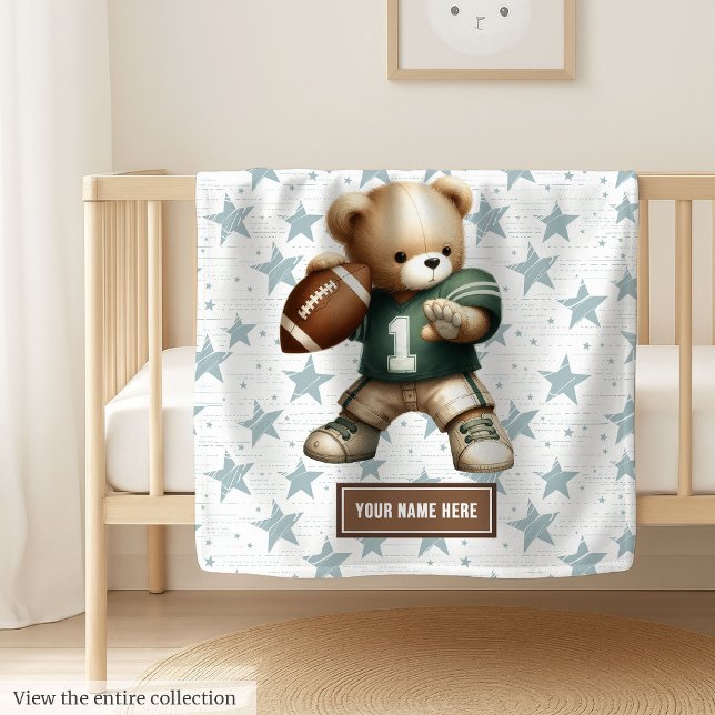 Manta Polar Fútbol americano lindo Oso de peluche Gif personal (Cute American football teddy bear blanket – perfect boy birthday gift.)