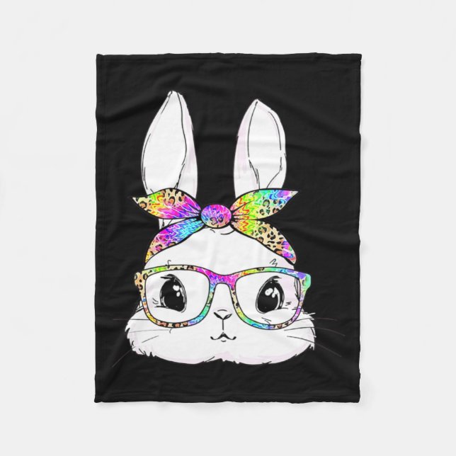 Manta Polar Gafas de Tie Dye con Cara de Conejo Divertida (Anverso)