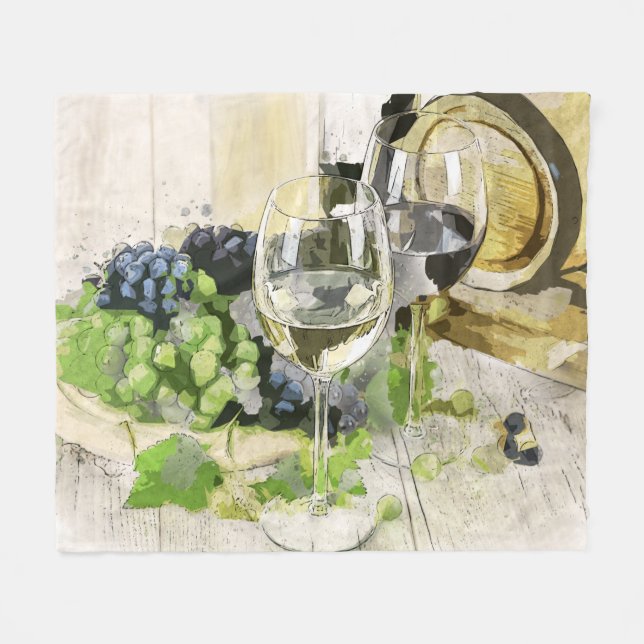 Manta Polar Gafas y uvas de barril de vino ruidoso tiran al bl (Frente (Horizontal))