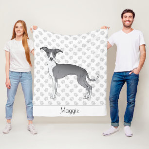 Manta Polar Galgo Italiano Azul Y Blanco Con Nombre Personaliz