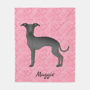 Manta Polar Galgo Italiano Negro Adorable Perro Sobre Corazone