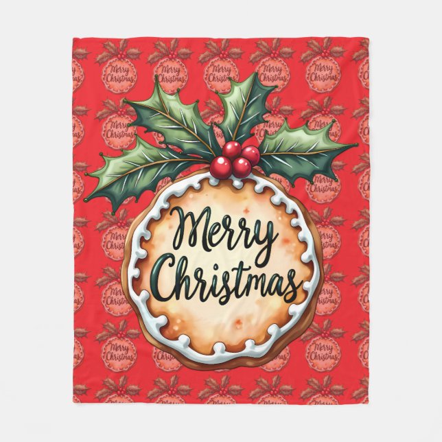 Manta Polar Galleta de Navidad con bayas de acebo rojas (Anverso)