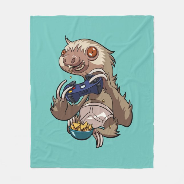 Manta Polar Gamer Sloth comiendo nachos en Personalizado de ro (Anverso)