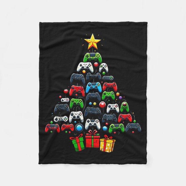 Manta Polar Gaming Controllers Christmas Tree Funny Gamer Boys (Anverso)