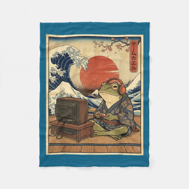 Manta Polar Gaming Frog Art Ukiyo-e Japanese Gamer Anime Men W (Anverso)