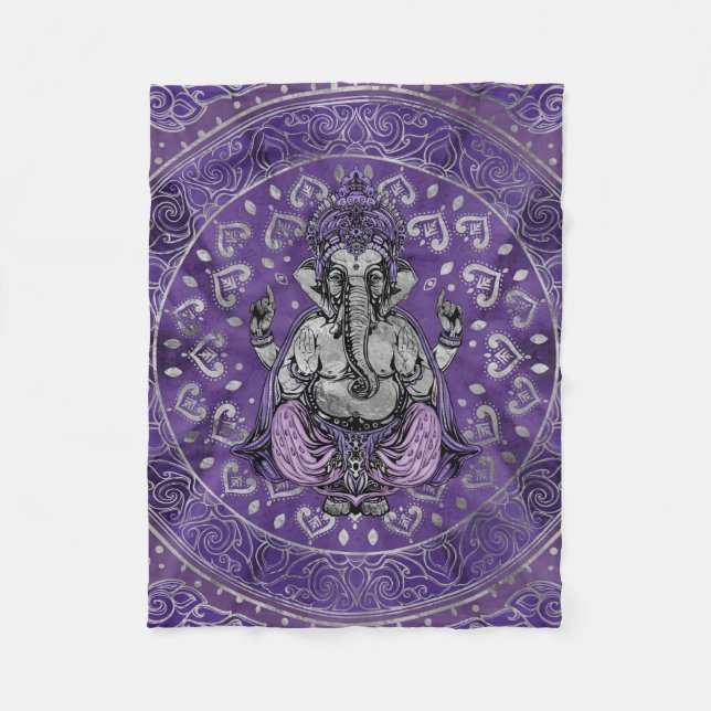 Manta Polar Ganesha - plata y púrpuras (Anverso)