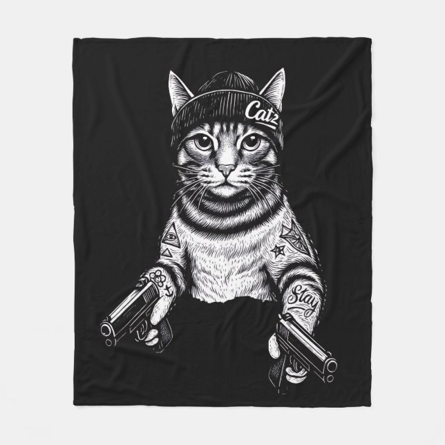 Manta Polar Gangster Cat Tattoo Art | Cool Streetwear Kitty (Anverso)