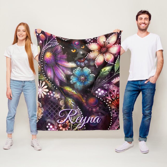 Manta Polar Garden Kitty Cat Floral Abstract Personalized (In situ)