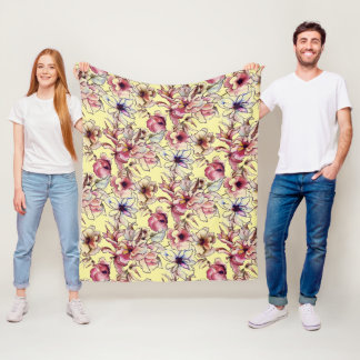 Manta Polar Garland acuarela arboreal azul rosa de Borgoña